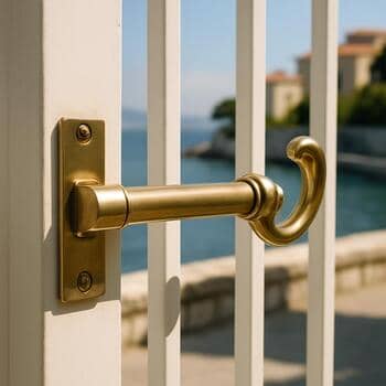 Brass latch on a small gate at the lee side
