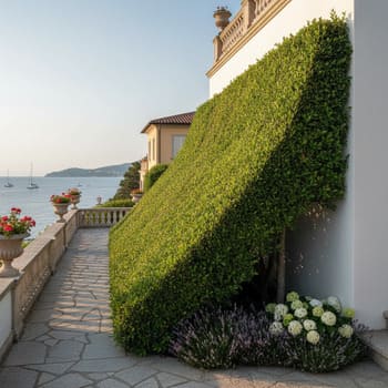 Lean-to profile pressed into a hedge corridor