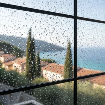 Evening condensation pearls along the lower edge of a pane