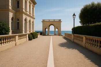 Straight gravel line along the hedge path