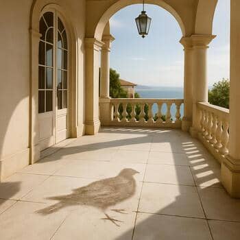 Fine shadow line along a porch rail at afternoon