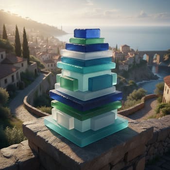 Stack of panes with a faint sea-green cast