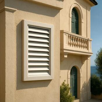 Open vent flap on a summer day with hedge just beyond