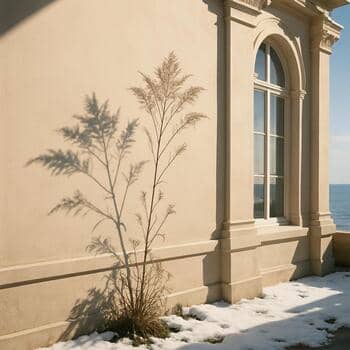 Shadow of winter herbs across a glazed sill